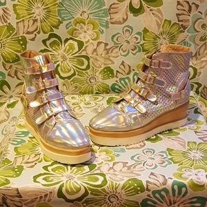 Holographic flatform booties